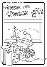 Mouse Cheese Coloring Draw Gift Christmas Vector sketch template