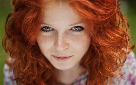 women model redhead face blue eyes freckles women outdoors smiling long hair depth of