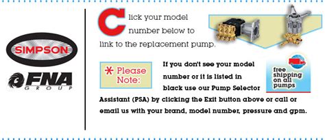 simpson pressure washer pumps parts  model number pwoutlet
