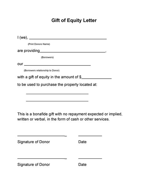 printable family member gift letter template templates printable