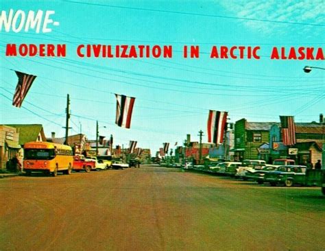 main street view nome alaska ak cars flags unp  chrome postcard  united states