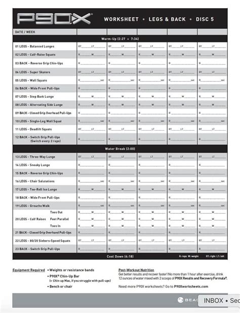 P90x Workout Sheets P90x Legs And Back Free Pdf Download Fitness