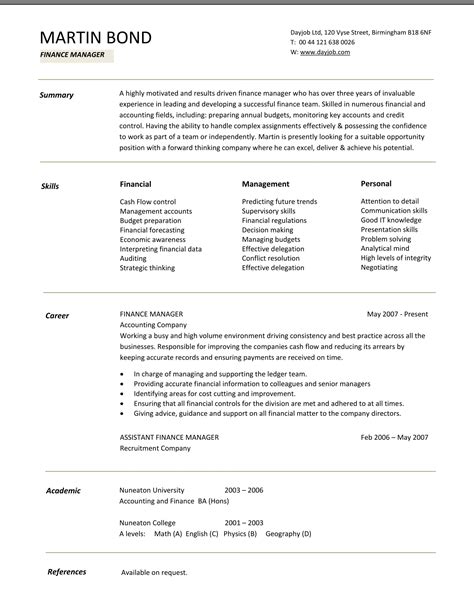 resume sample finance   templates