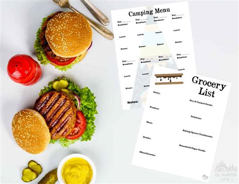 printable camping menu  grocery list glamper life