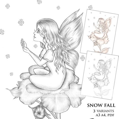 snow fall fairy coloring page coloring page  adults etsy