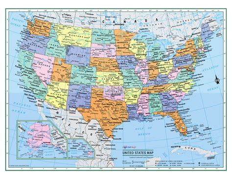 usa united states wall map color poster  large print rolled