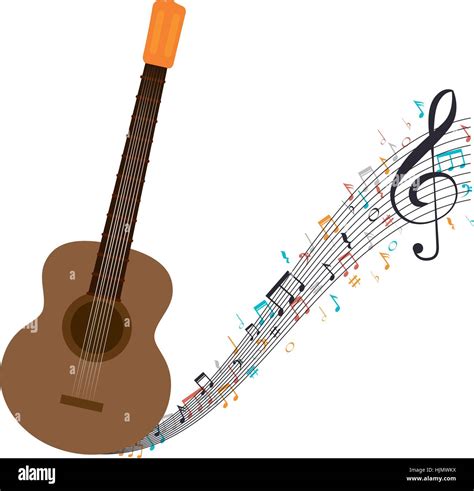 Acoustic Guitar With Musical Notes Vector Illustration Design Stock