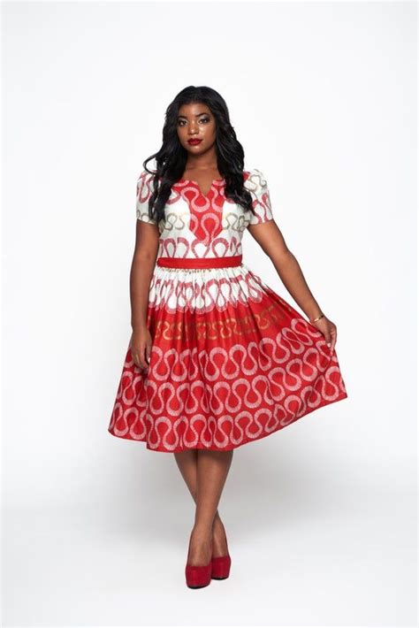 red and white woodin ankara african print belted dress african attire
