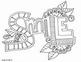 Coloring Pages Printable Smile Doodle Word Color Alley Kids Inspirational Quotes Words Colouring Sheets Quote Adult Para Print Positive Da sketch template