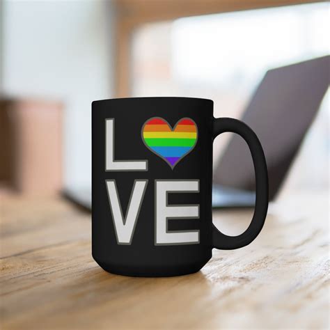 Lgbt Coffee Mug 15 Oz Gay Love Rainbow Heart Lgbtq Gay Etsy