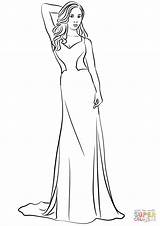 Dress Prom Coloring Long Pages Drawing Printable Neck Fashion Sketch Template Work sketch template
