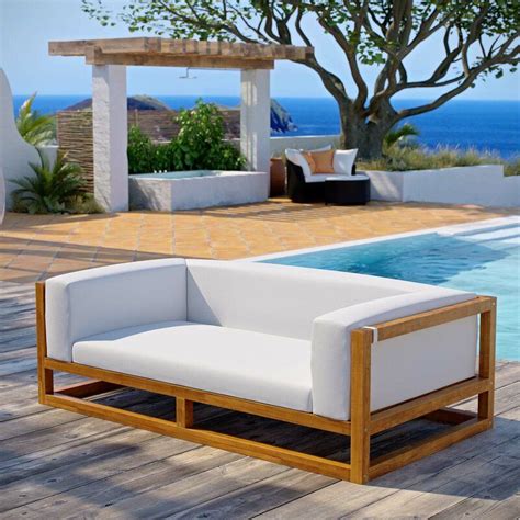 ringler teak patio sofa  cushions allmodern wood sofa teak sofa outdoor sofa