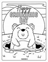 Groundhog Coloring Pages Kids Printables Happy Print Spring sketch template