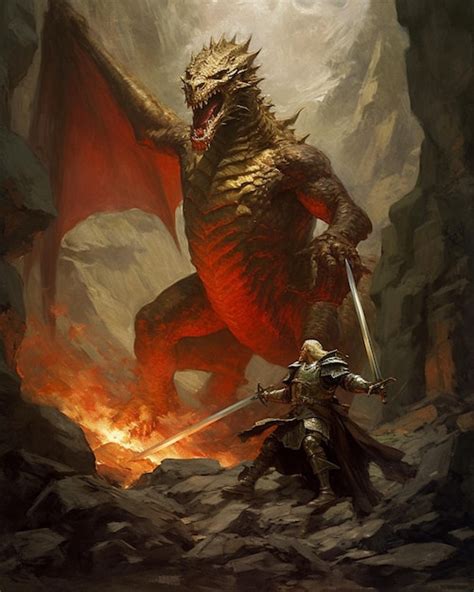 premium ai image  dragon   man fighting  dragon