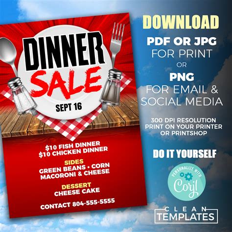 dinner sale flyer edit   digital printable  etsy