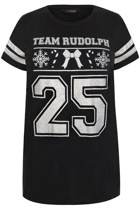 Black Glittery Team Rudolph Christmas Slogan Top With