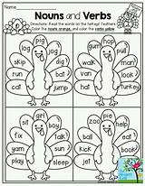 Verbs Nouns Worksheet Verb Noun Grade Activities Color First Fun Coloring Feathers According 2nd Worksheets Thanksgiving Kids Code Activity Printables sketch template