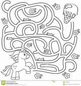 Maze Unicorn Kids Coloring Game Cream Ice Labyrinth Vector Book Rainbow Illustration Path Help Find Horse Dreamstime Preview sketch template