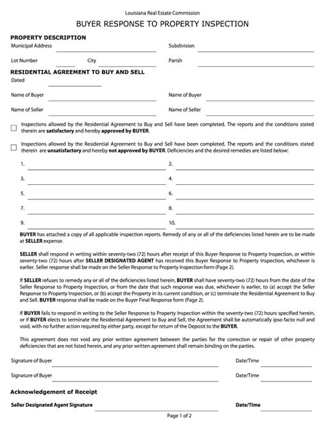 buyers response  home inspection form   fill  sign