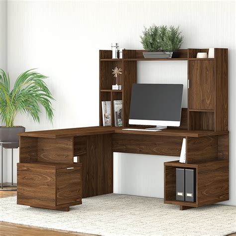 Avenue 60w L Shaped Desk With Hutch In Modern Walnut