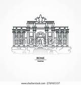 Trevi Fountain Rome Silhouette Coloring Outline Template Shutterstock Vector Italy Landmark Banner Illustration Website Background sketch template