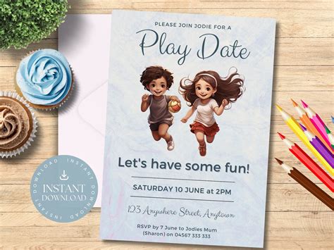 printable playdate invitation template lets   etsy
