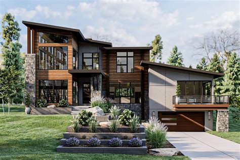 modern mountain house plan   living levels   side sloping lot dj architectural
