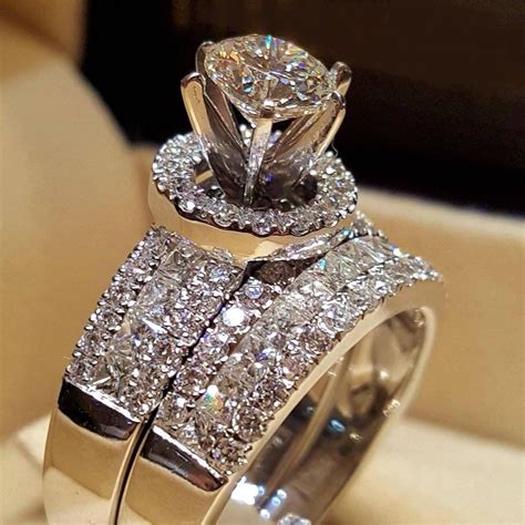 ladies engagement wedding bridal ring set  diamond  white gold finish ebay classic