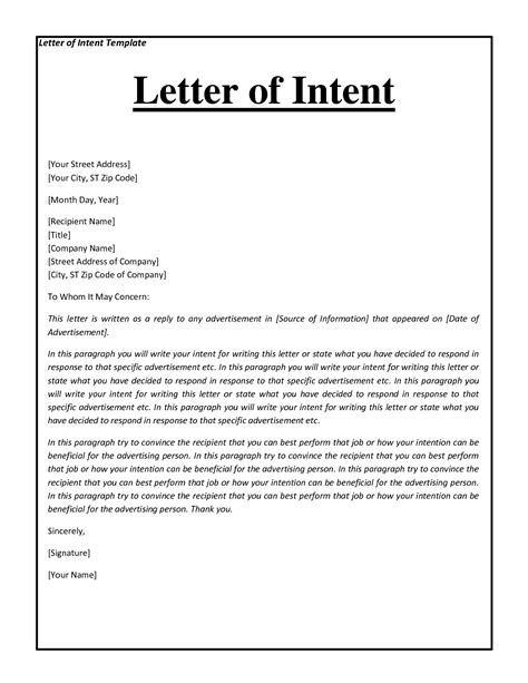 sample letter  intent  printable documents