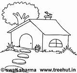 House Coloring Pages Tree Behind Garden Treehut sketch template