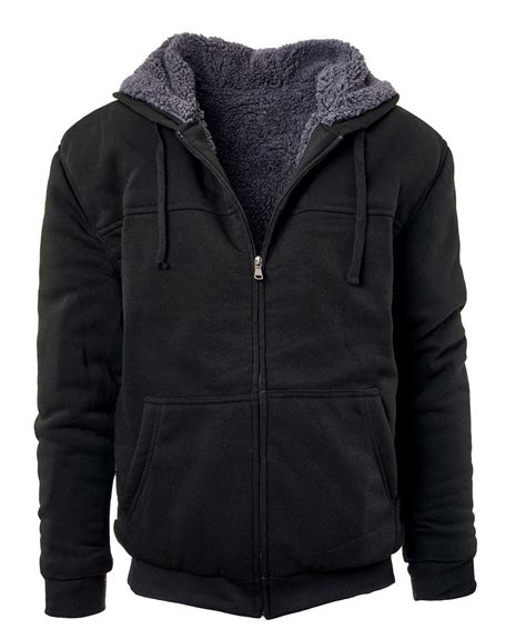 heavyweight sherpa lined full zip mens fleece hoodie black charl walmartcom