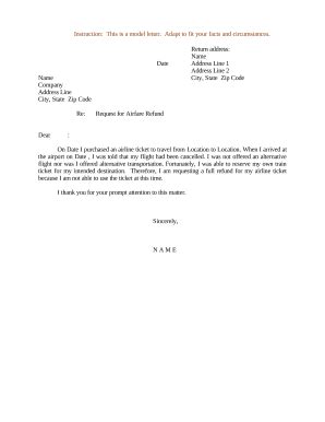 letter request refund  template pdffiller