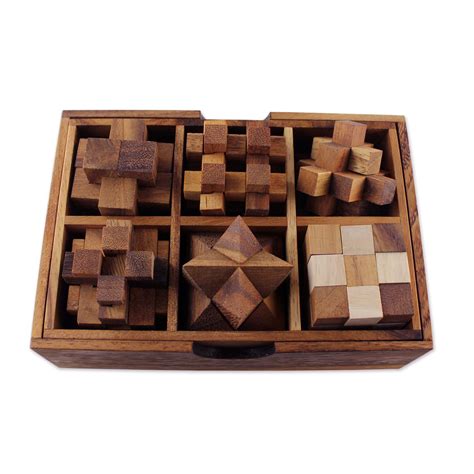 handcrafted set   wooden puzzles  thailand puzzle set novica