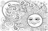 Coloring Pages Moon Adults Stars Adult Mandala Sun Icolor Printable Print sketch template