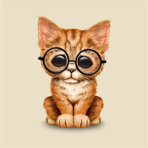 Cute Orange Tabby Kitten Wearing Eye Glasses Cute Kitten