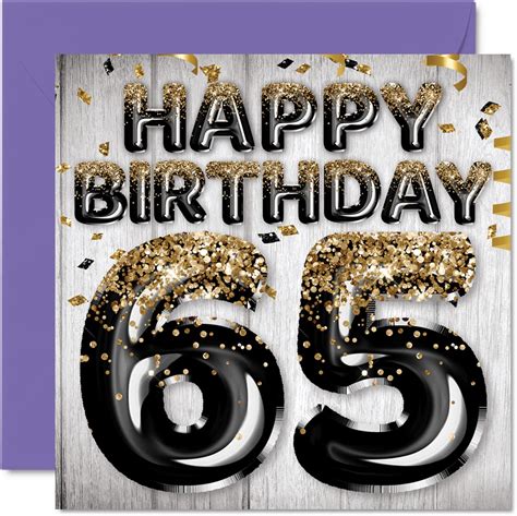 65th Birthday Card For Men Black And Gold Glitter Balloons Happy