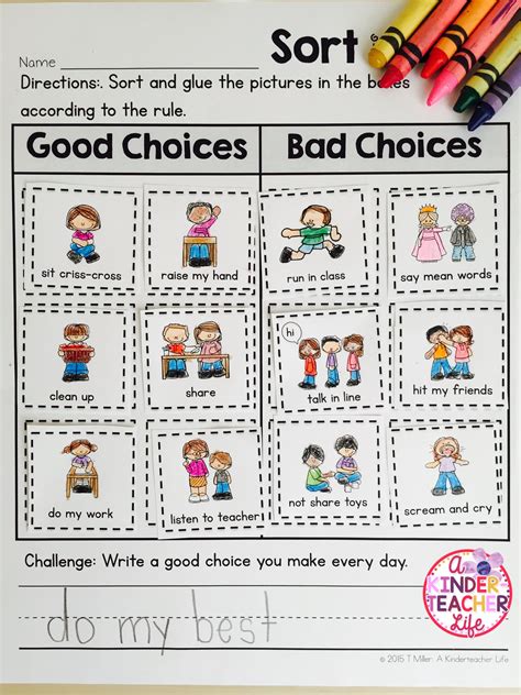 good choice bad choice sort printable  digital worksheets  kids