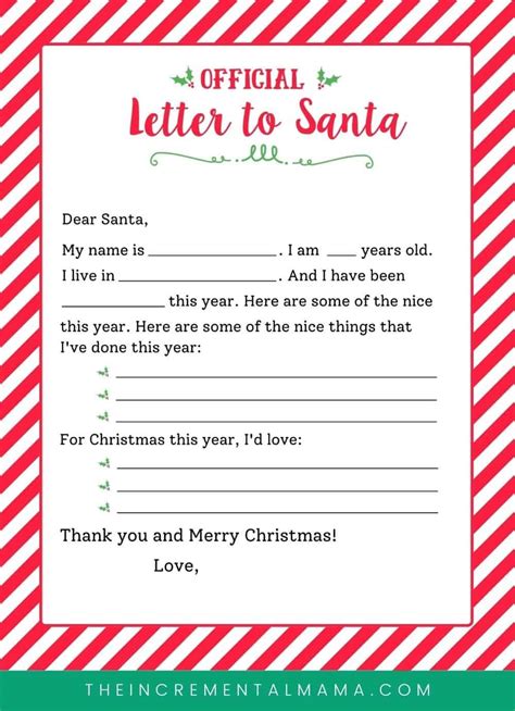 printable letter  santa template  kids  incremental mama