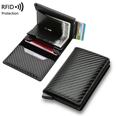 carbon fiber card holder wallets  men rfid portable trifold pu slim