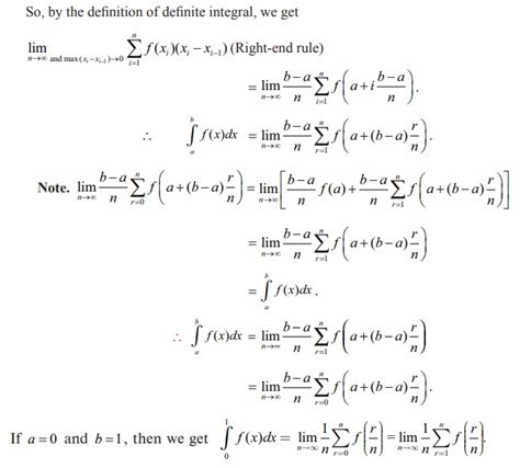 limit formula  evaluate definite integral   limit   sum applications  integration