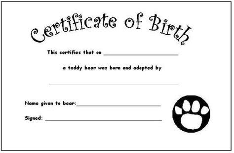 teddy adoption ideas birth certificate template birth certificate