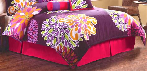7pc retro flower power hot pink queen comforter set cs7463qn7