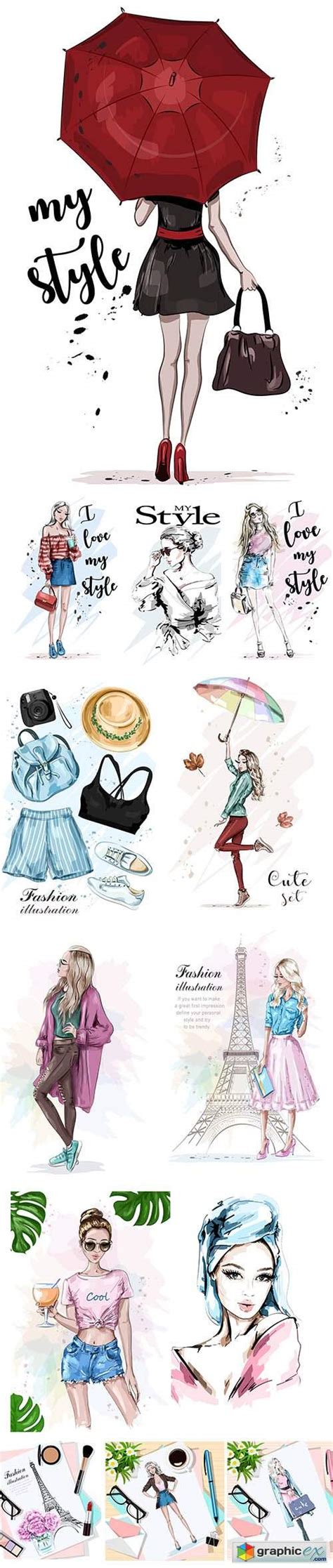 stylish beautiful girl illustrations   vector stock image