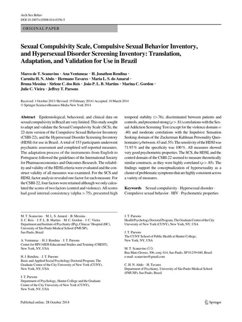 Pdf Sexual Compulsivity Scale Compulsive Sexual