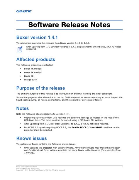 software release notes document template
