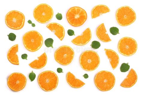 Slices Of Orange Or Tangerine With Mint Leaves Isolated On White