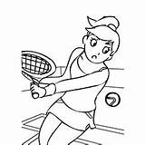 Tennis Coloring Pages Ball Hit Hitting Printable Color Boy Rackets Focusing Girl sketch template