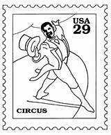 Stamp Coloring Pages Stamps Circus Postage Arts Postal Sheets Ringmaster Broadway Activity Usage Authorized Service sketch template