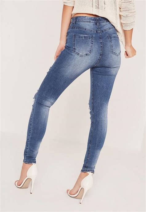 sinner high waisted ripped skinny jeans blue missguided