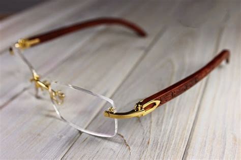 Cartier Prescription Eyeglasses Gold Frame Engraved Wood